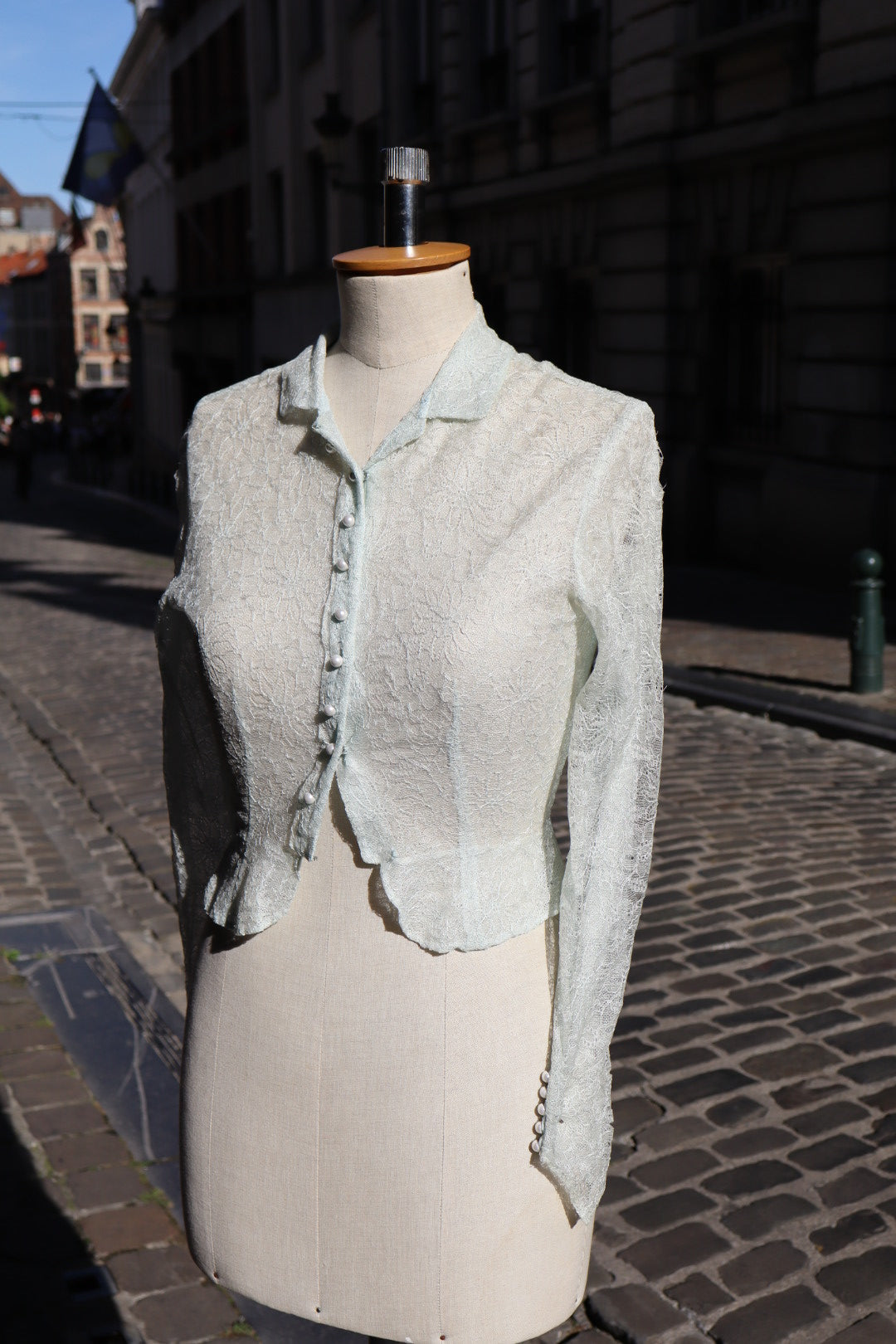 Lace light blue cardigan with pearl buttons size small