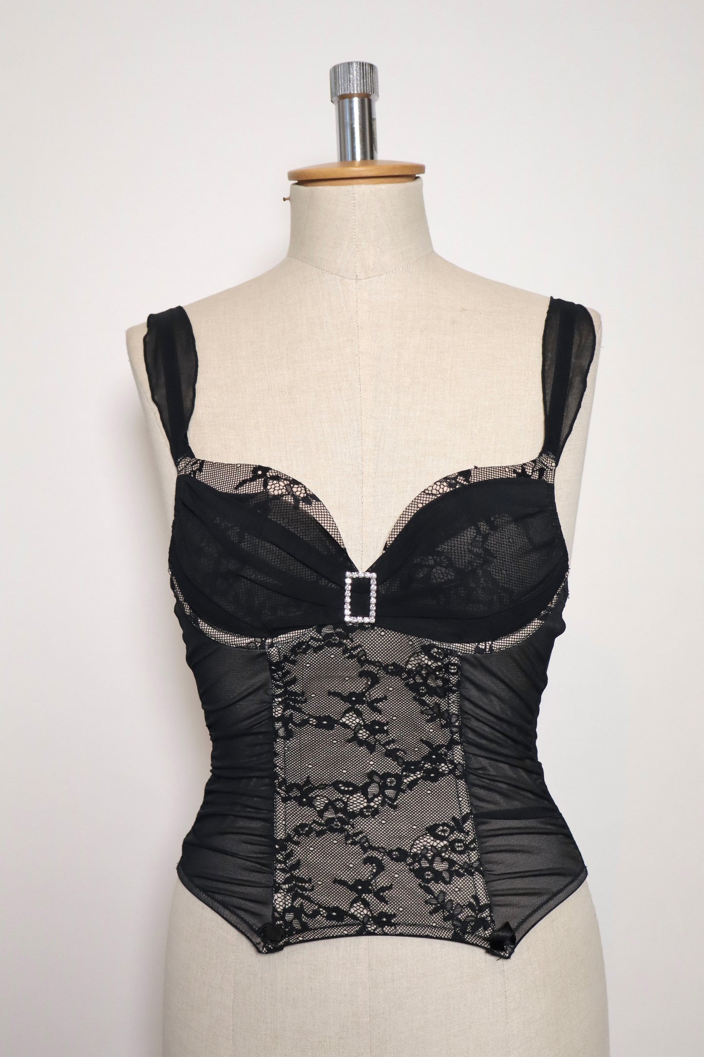 Nineties bustier black lace with strass buckle detail Size small