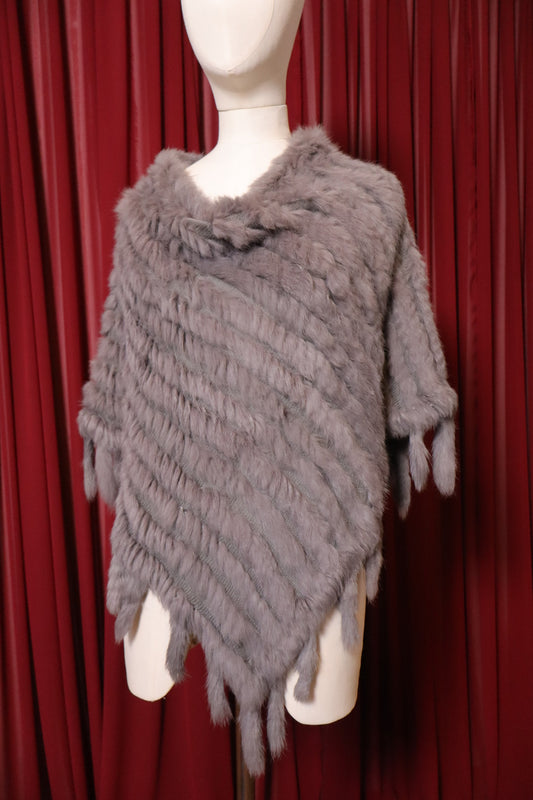 Grey rabbit fur poncho