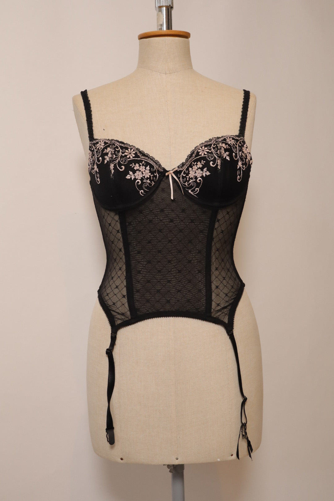 Black bustier with pink lace details size S
