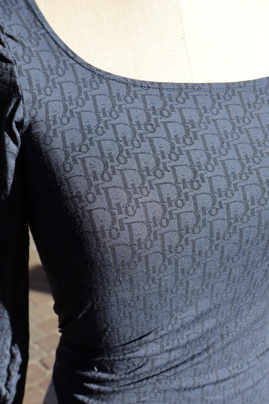 Dior oblique print long sleeve body with square neckline, size M