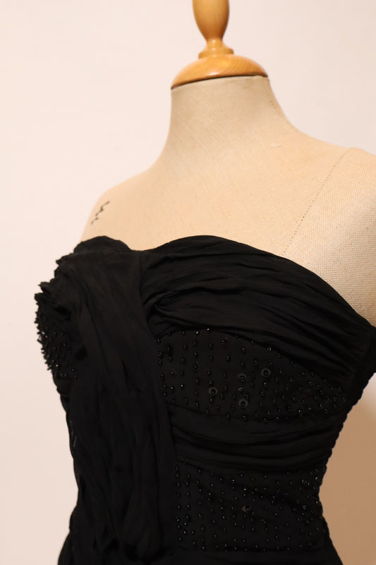 Black bustier top with pleads and beads, size L