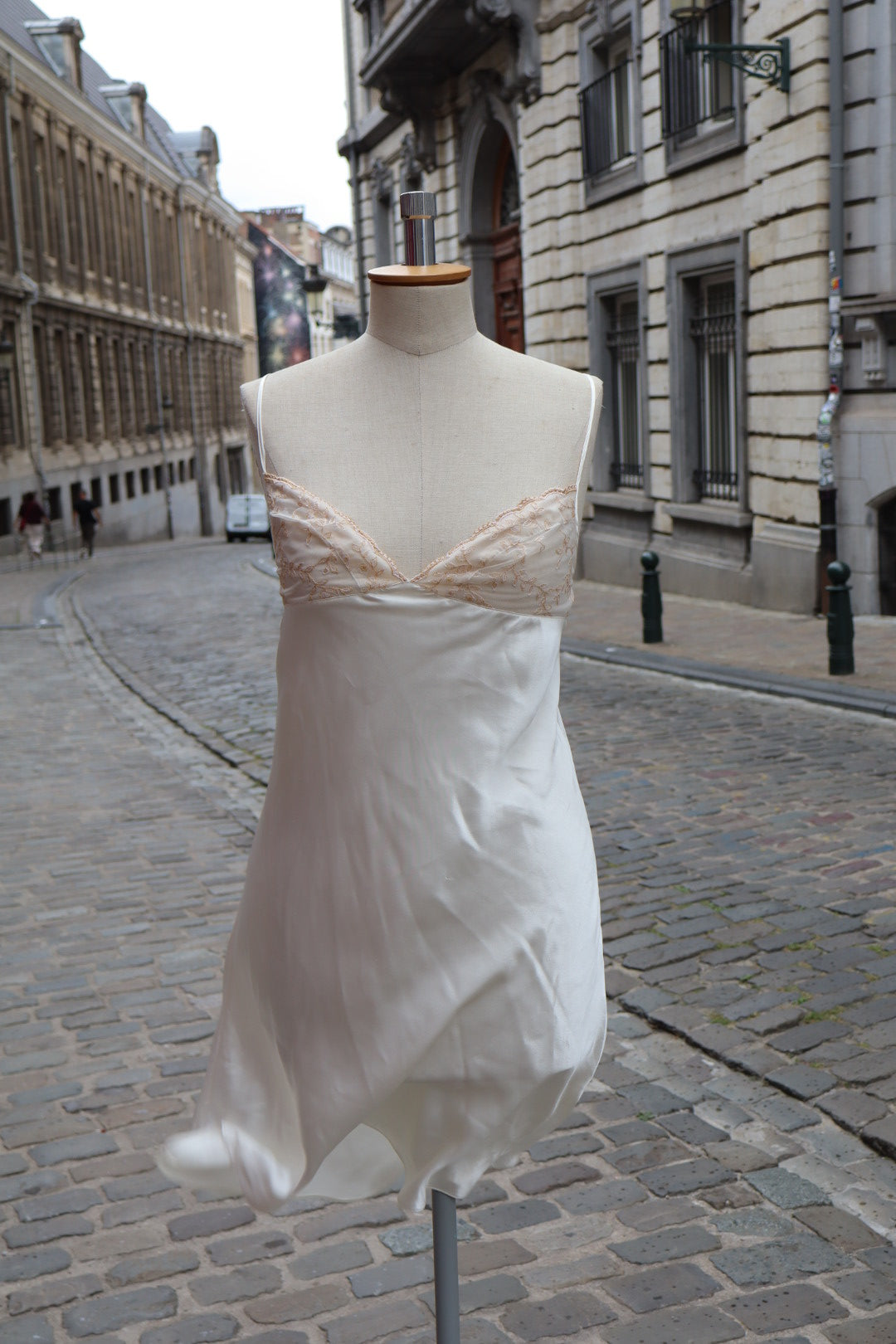 White satin slipdress size M with lace details