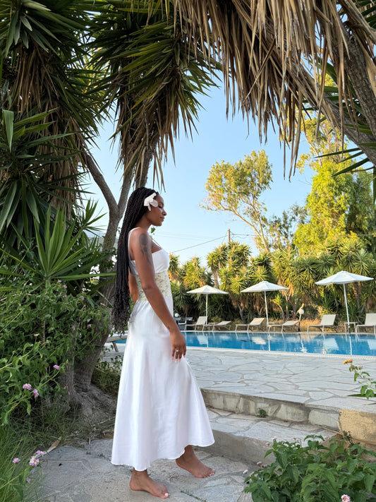 Nina Ricci long satin and lace soft pink slipdress size S - M