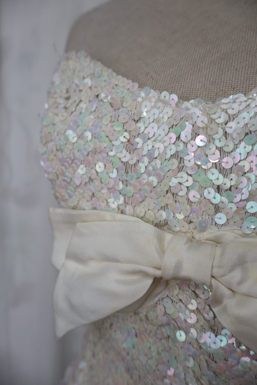 Handmade silk sequin bustier top with silk bow - size M