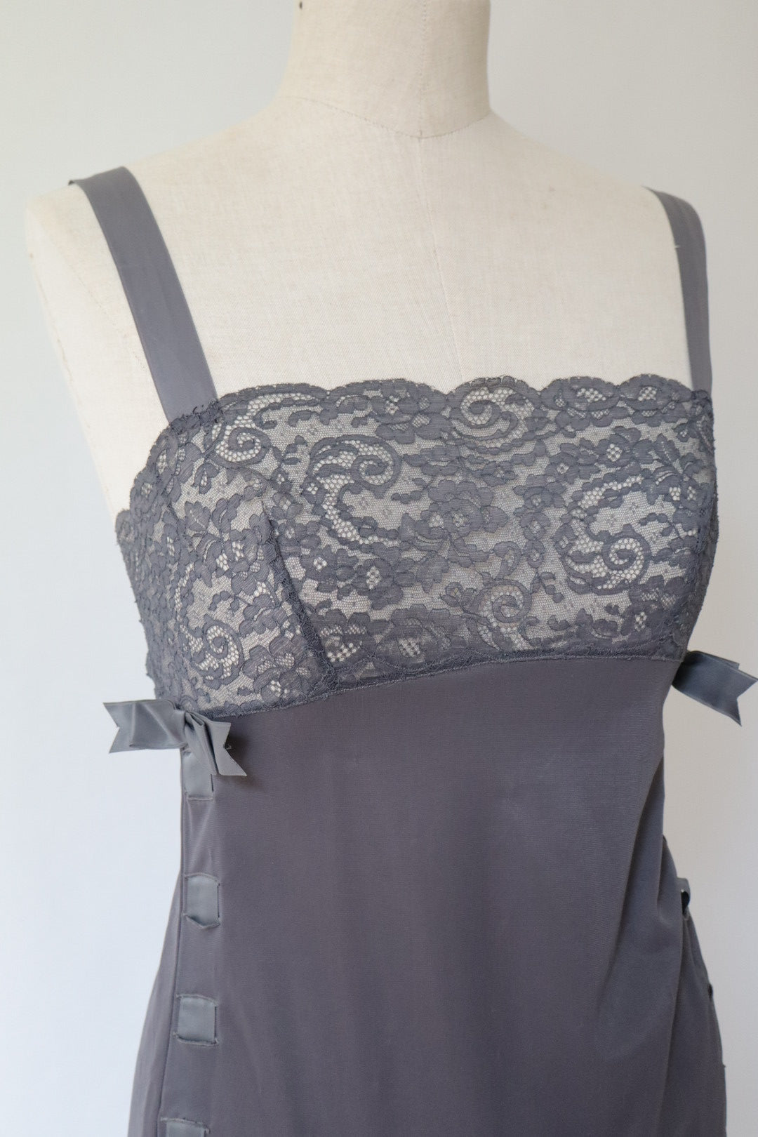 Grey Christian Dior slipdress with lace and bows size M