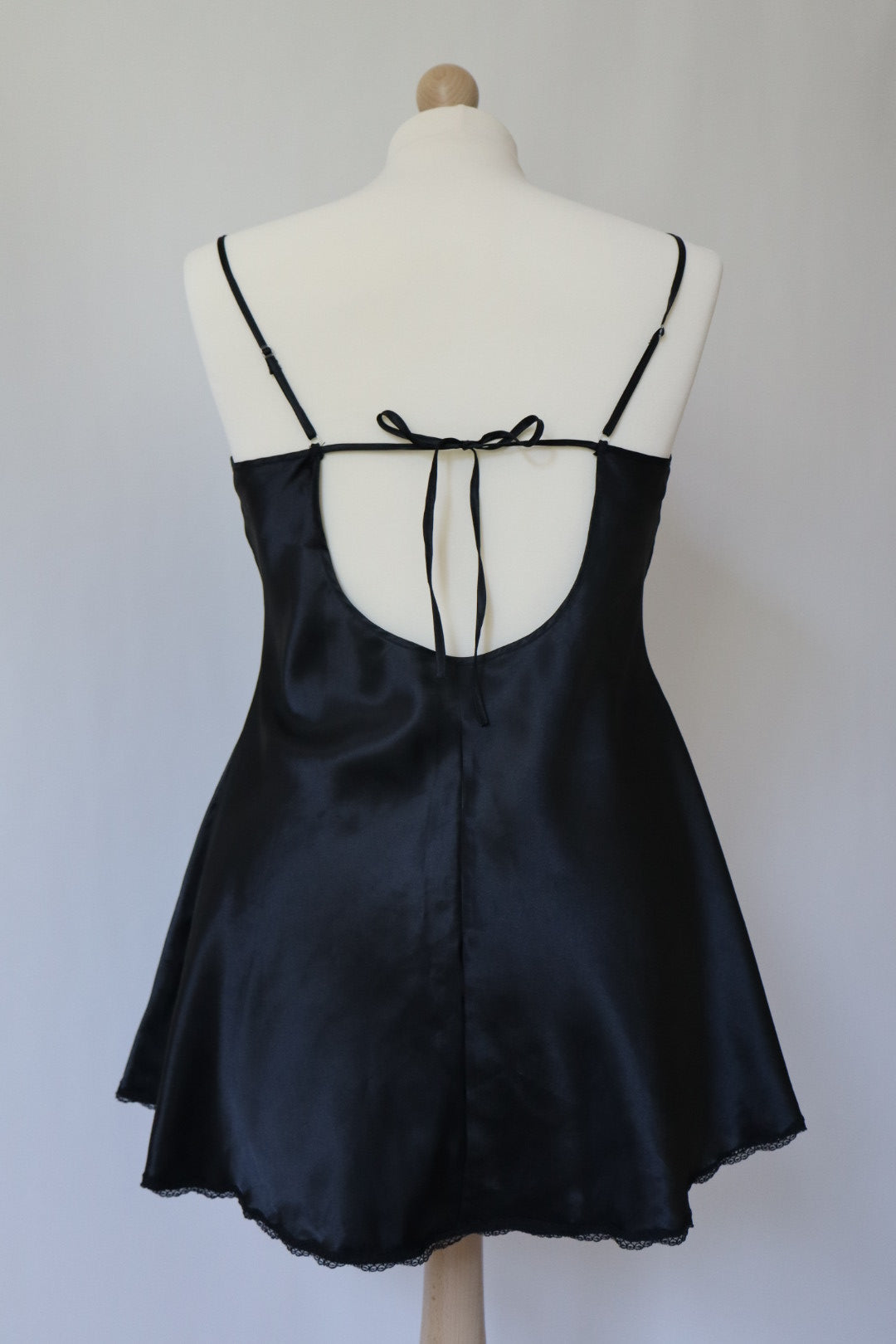 Black satin slipdress size Large open back