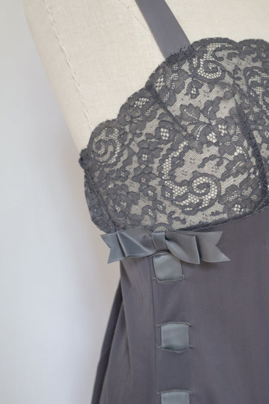 Grey Christian Dior slipdress with lace and bows size M