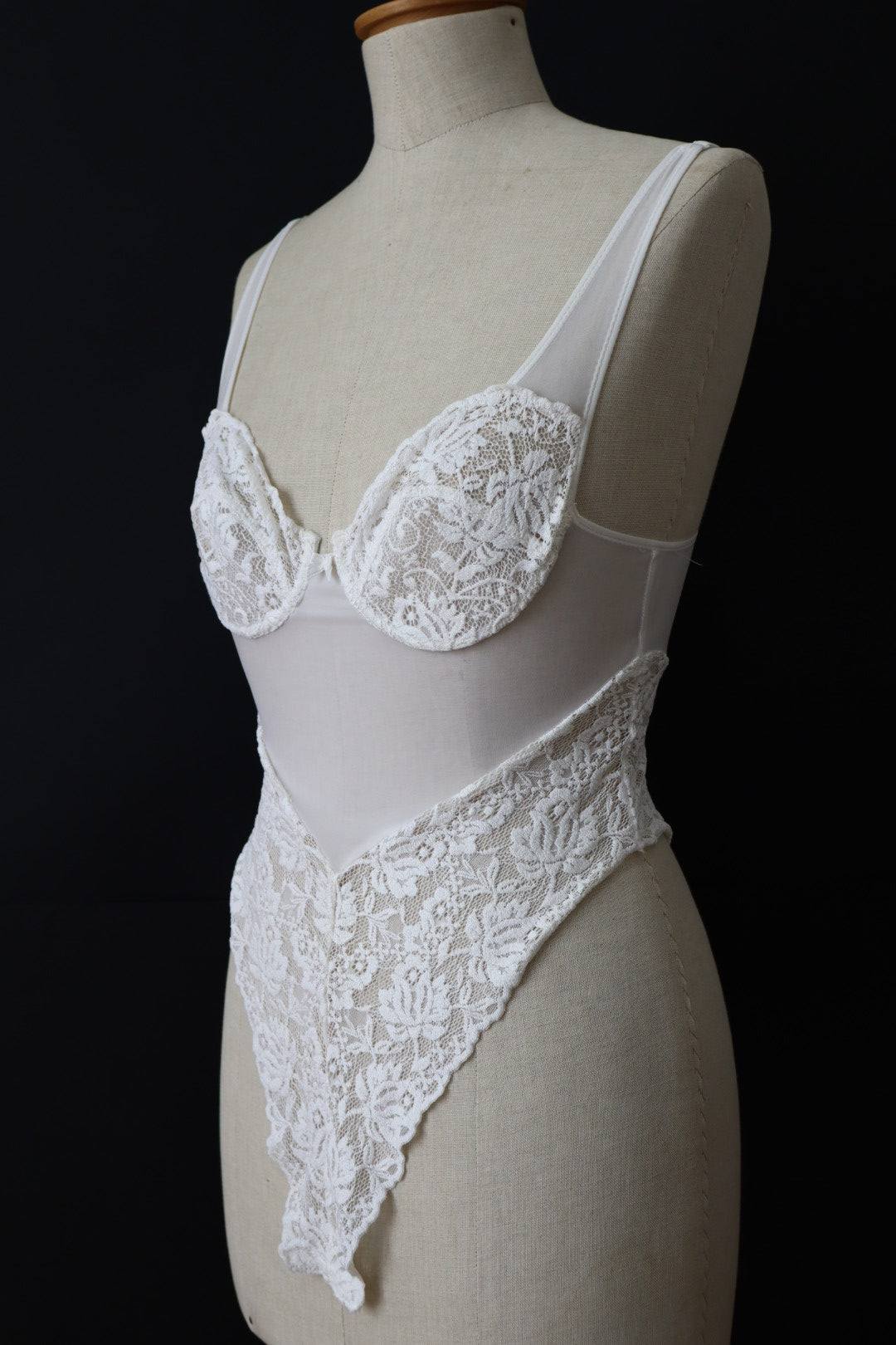 White see trough lace body size XS, made in France
