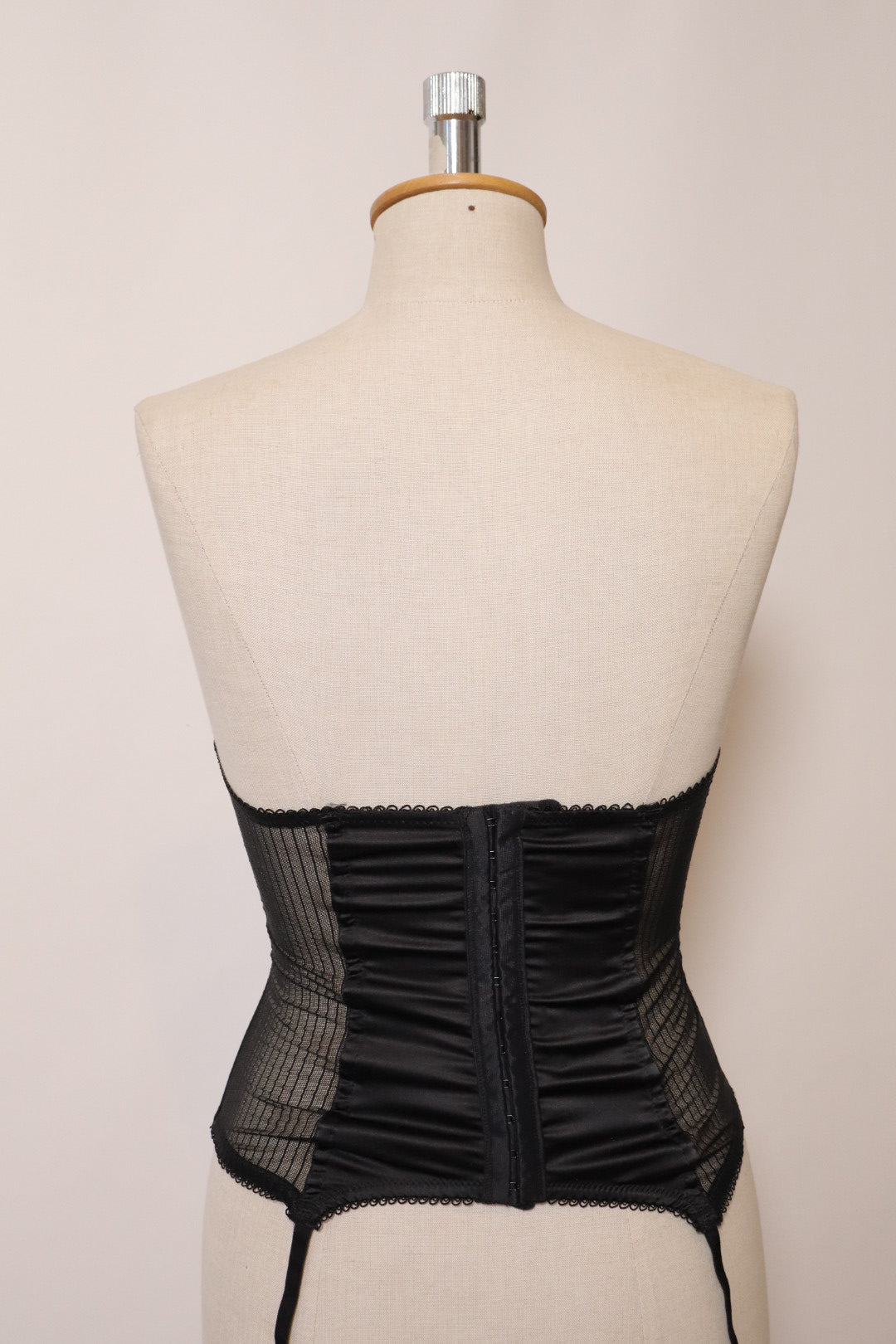 Black bustier with pink lace flower details, size M - C cup