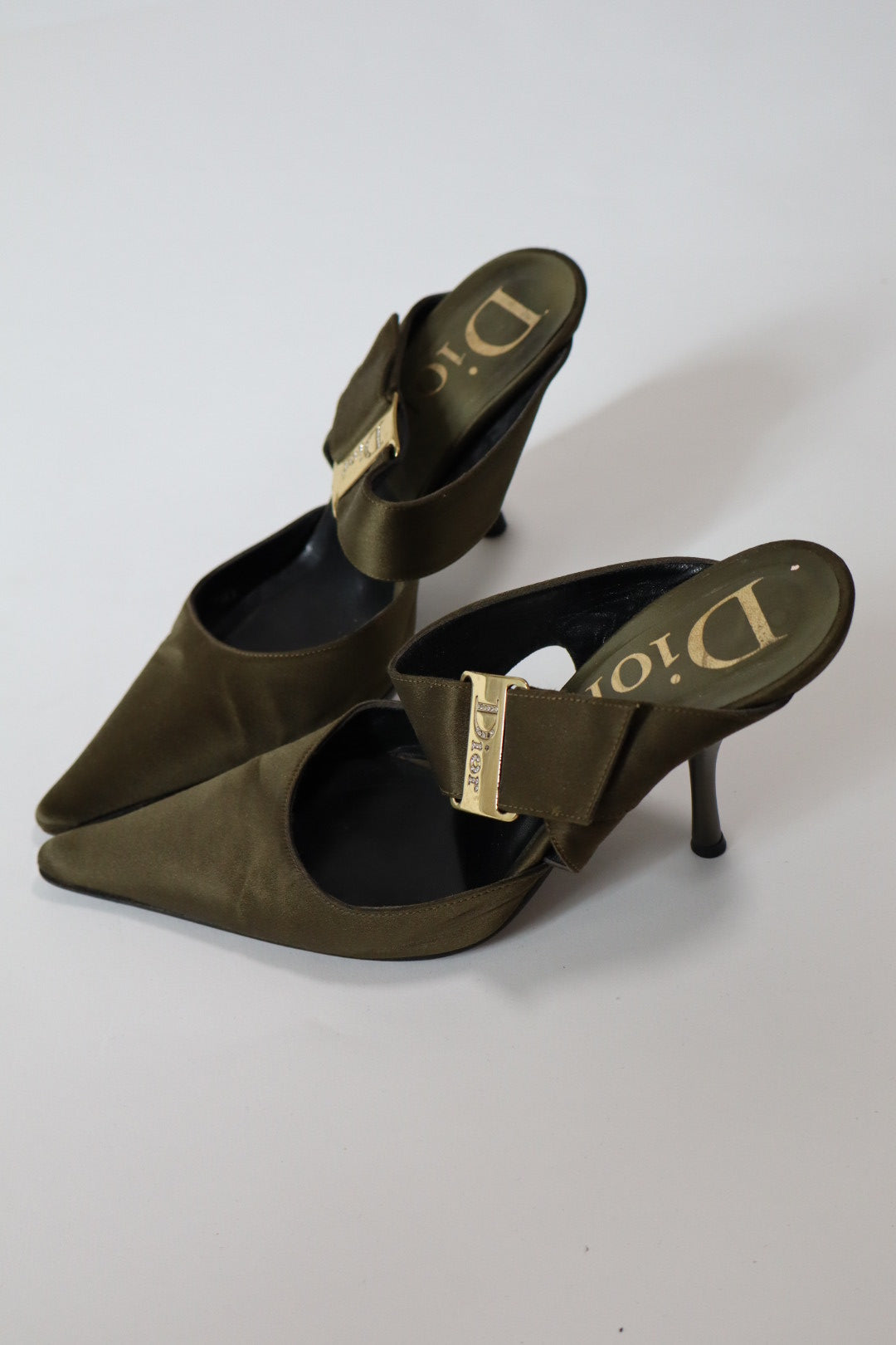 Dior by John Galliano Spring/Summer 2003 silk heels with strass logo size 35.5