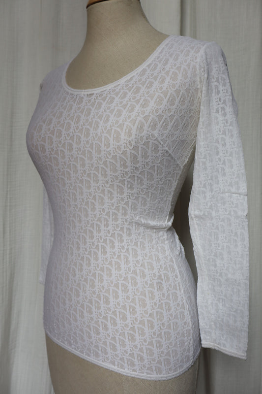 Dior oblique (monogram) print see-trough white T-shirt size S/M