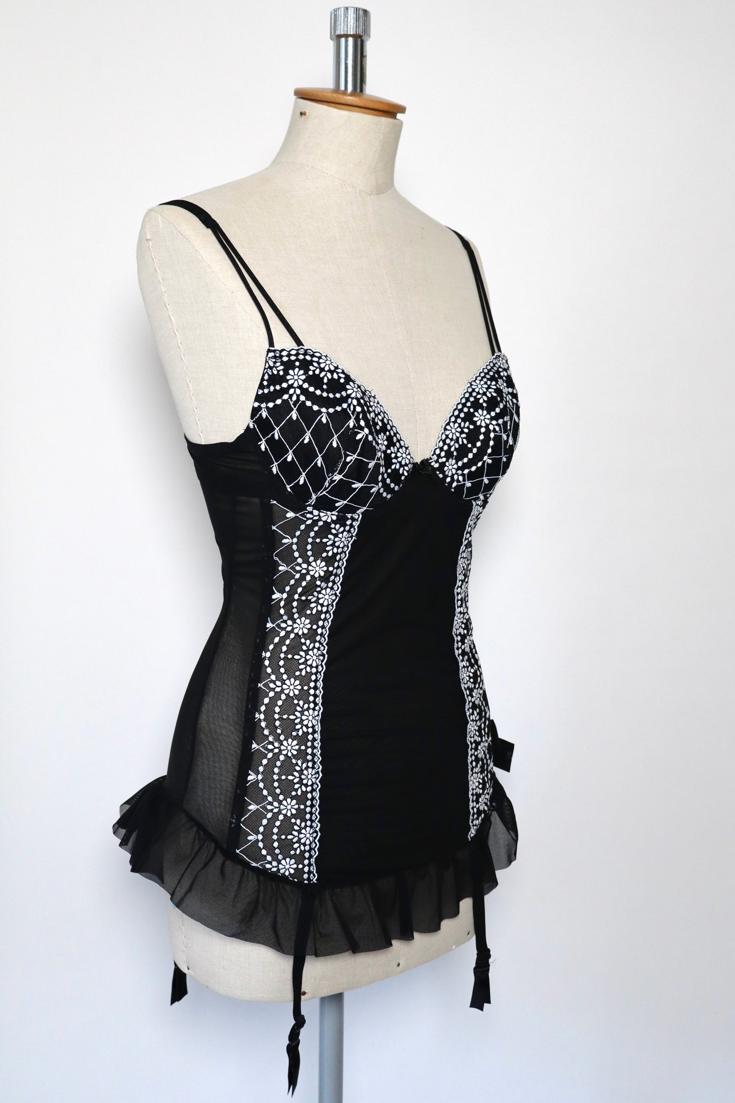 Black babydoll with white lace details size M
