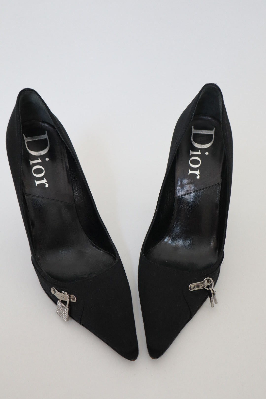 Black silk Christian Dior by John Galliano heels F/W 2003 with lock&key size it36.5 us6