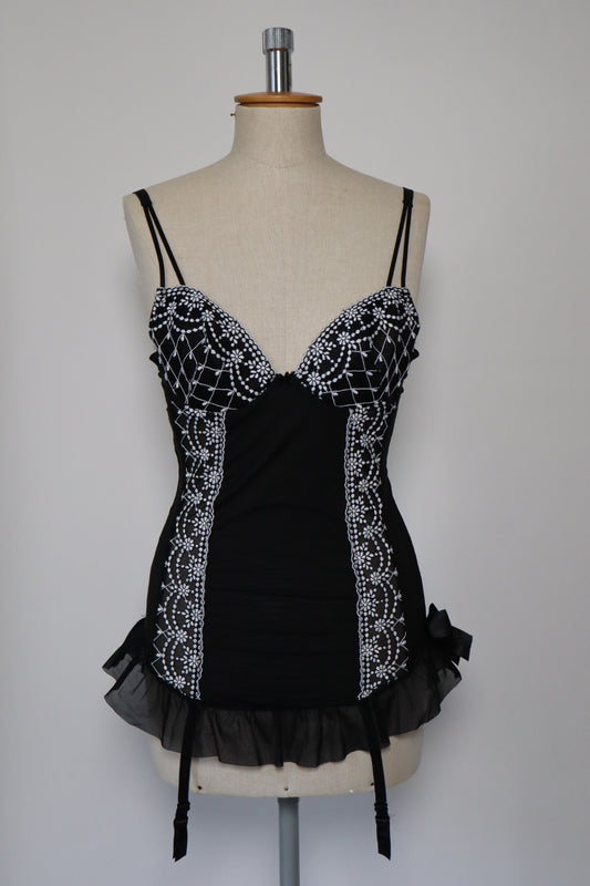 Black babydoll with white lace details size M