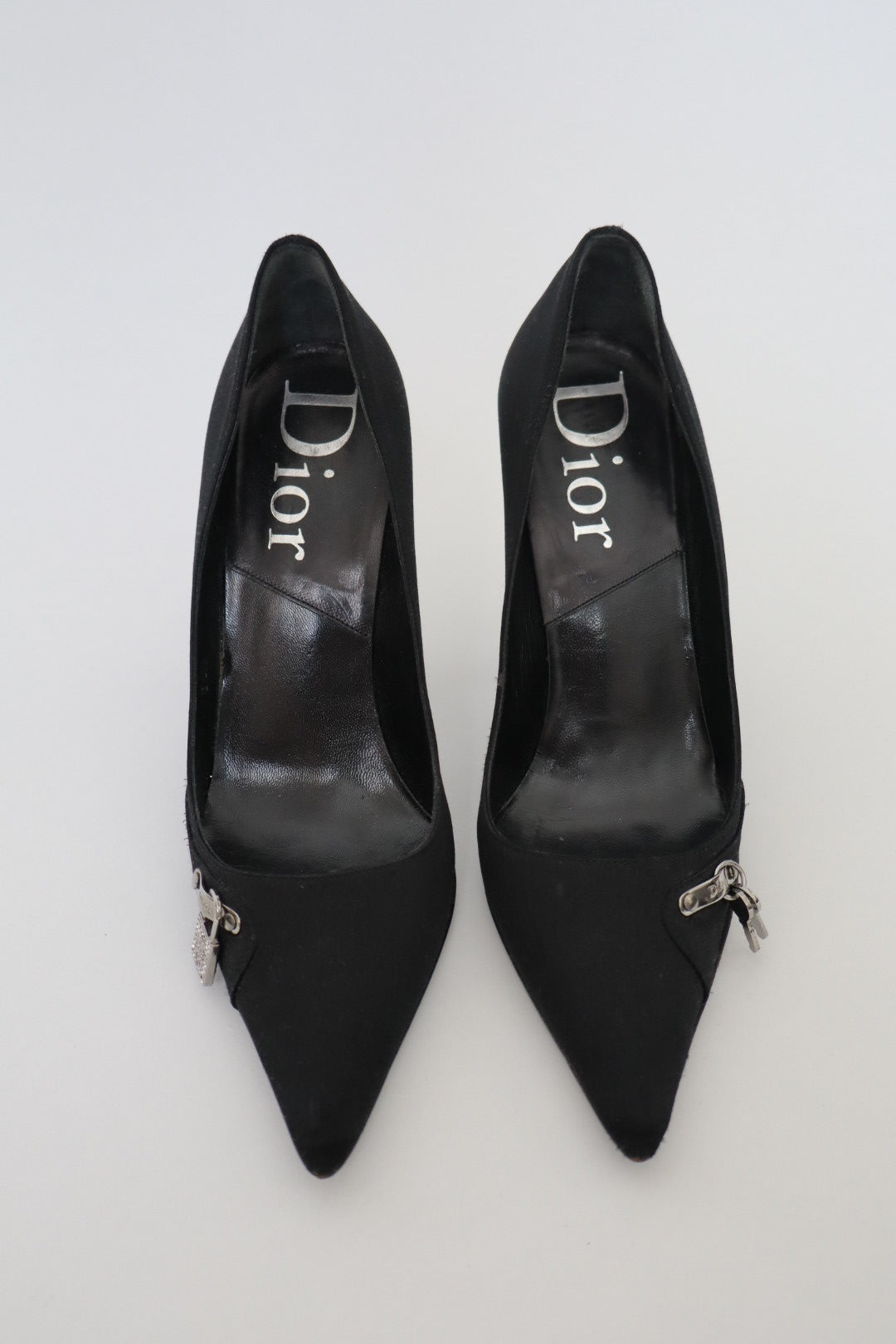 Black silk Christian Dior by John Galliano heels F/W 2003 with lock&key size it36.5 us6