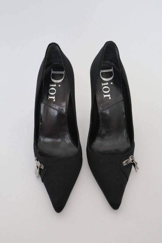 Black silk Christian Dior by John Galliano heels F/W 2003 with lock&key size it36.5 us6