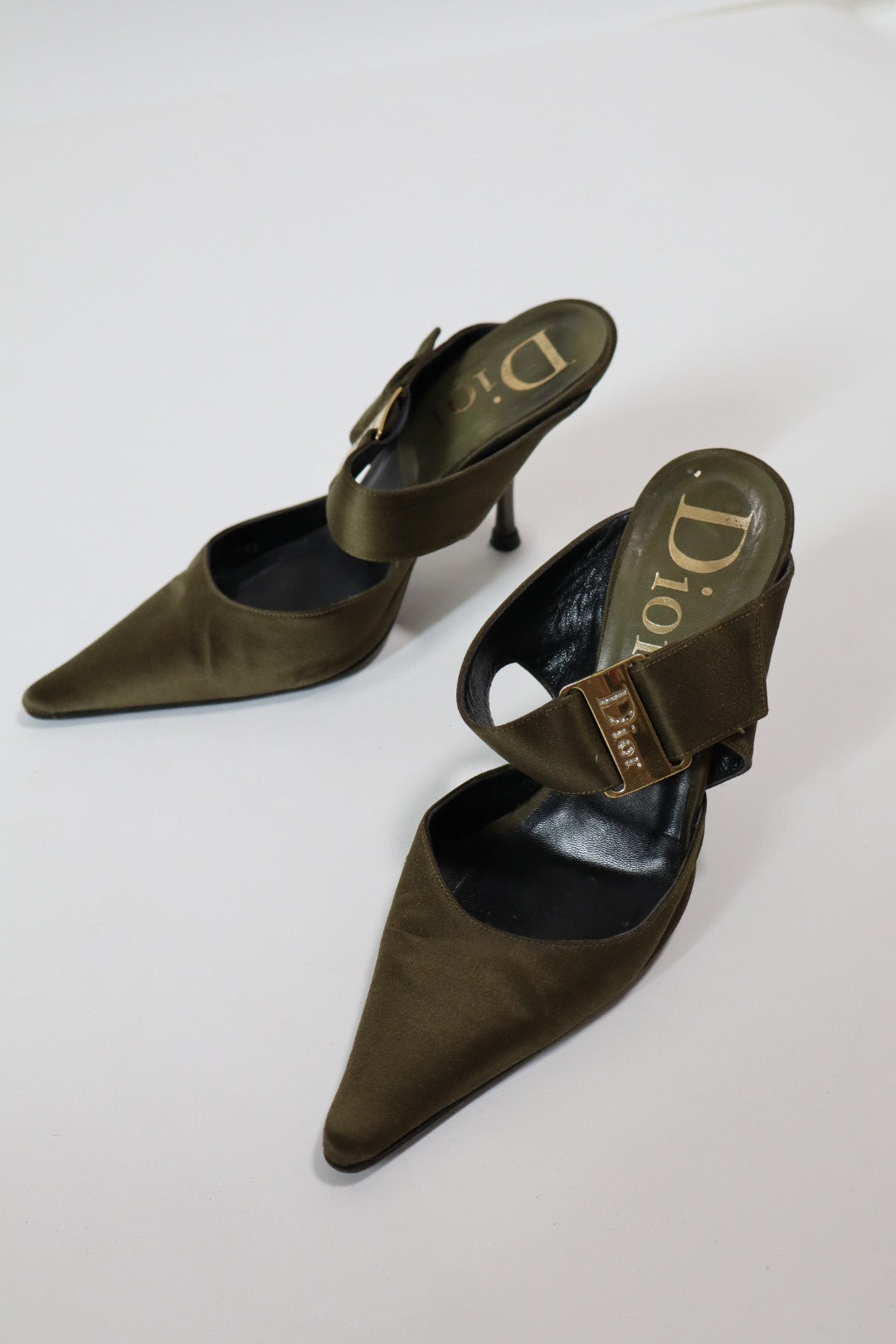 Dior by John Galliano Spring/Summer 2003 silk heels with strass logo size 35.5