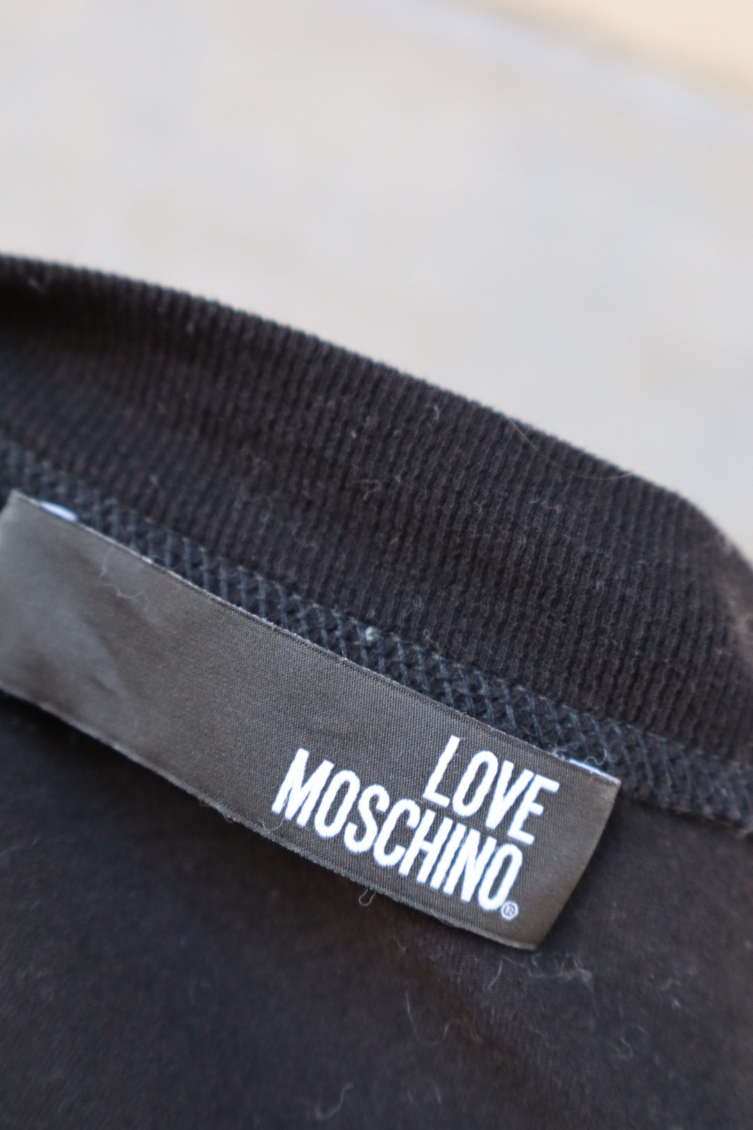 LOVE MOSCHINO longsleeve, cutout patchwork letters, size L
