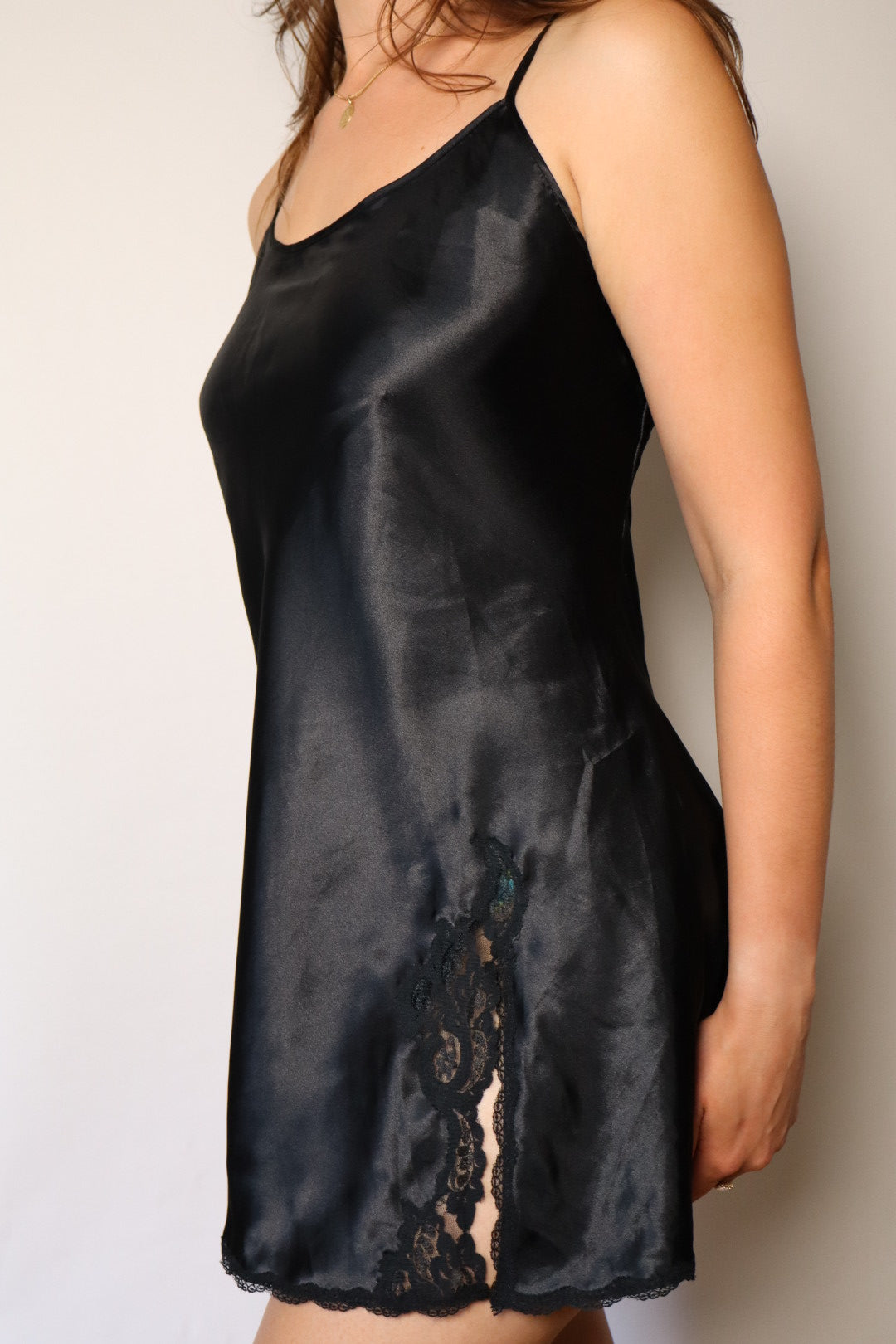 Black satin slipdress size Large open back