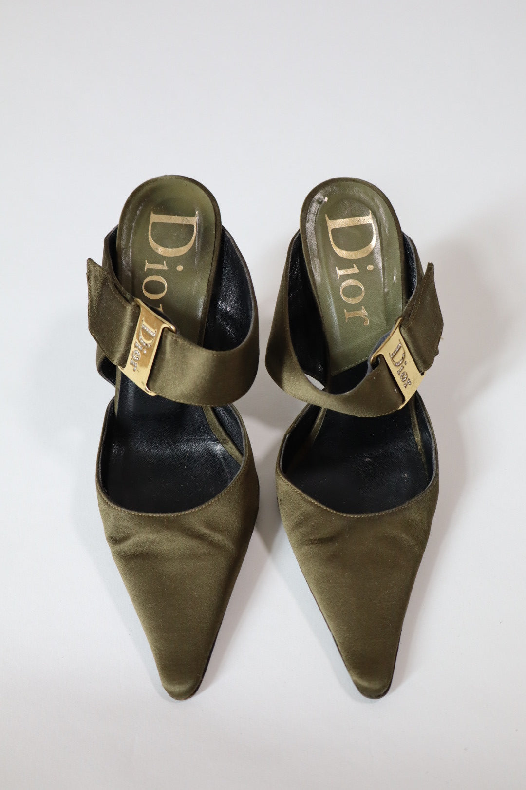 Dior by John Galliano Spring/Summer 2003 silk heels with strass logo size 35.5
