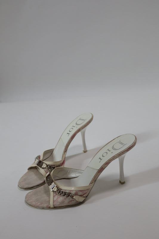 Christian Dior by John Galliano heels Summer/Spring 2004 girly collection - pink oblique print size it 37.5 / us 7