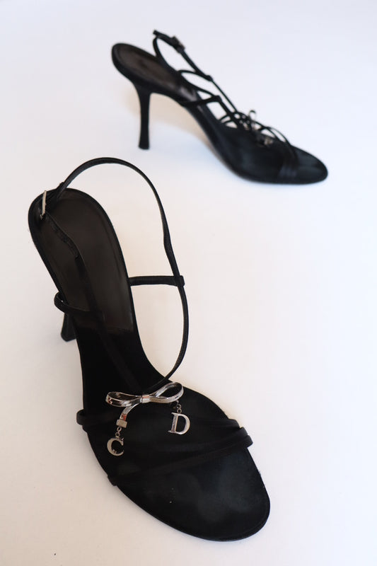Dior By John Galliano black heels with silver hardware ‘CD’ bow size 39 (us 8)