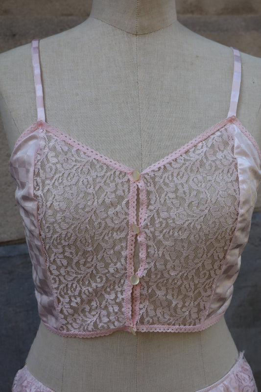 1980’s checkered satin two piece with lace size S