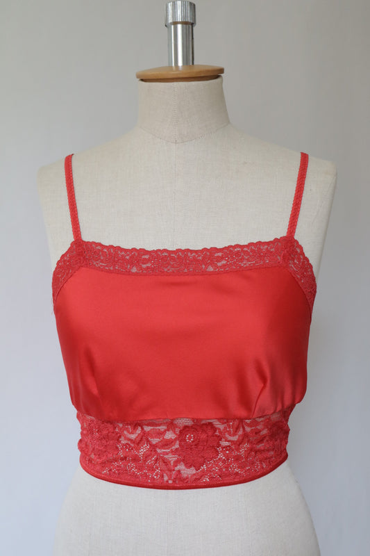 Red satin Christian Dior crop top with lace details size S / M