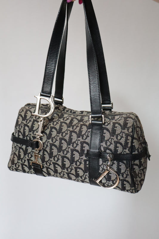 Dior F/W 2004 trotter spellout bag - grey & black oblique print diorissimo