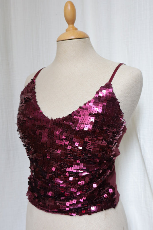 Burgundy Y2K sequin top size M