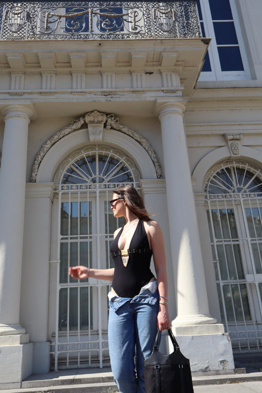 Dior by John Galliano Spring/Summer 2005 bathing suit with oblique Diorissimo print size L / XL (pinned in the back on model)