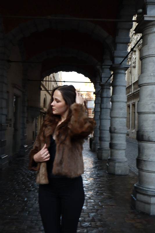 Brown fur jacket / coat size S up to L