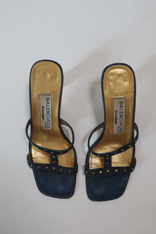Balenciaga jeans heels with stud details and gold inside size 38