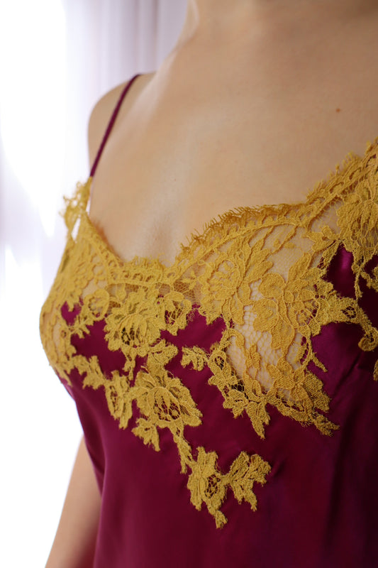 100% silk Marjolaine slipdress size M, purple with contrasting lace