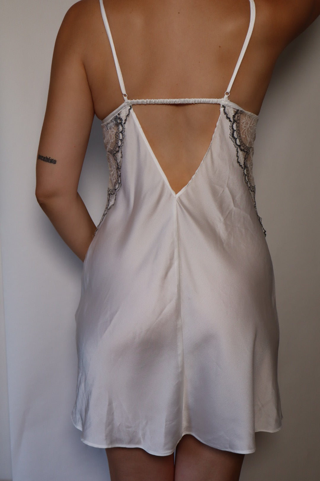 White satin slipdress with lace details size medium