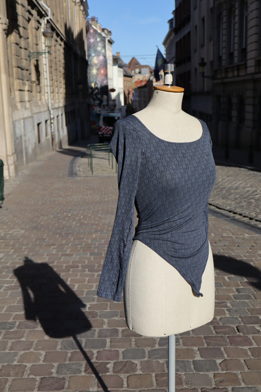 Dior oblique print long sleeve body with square neckline, size M