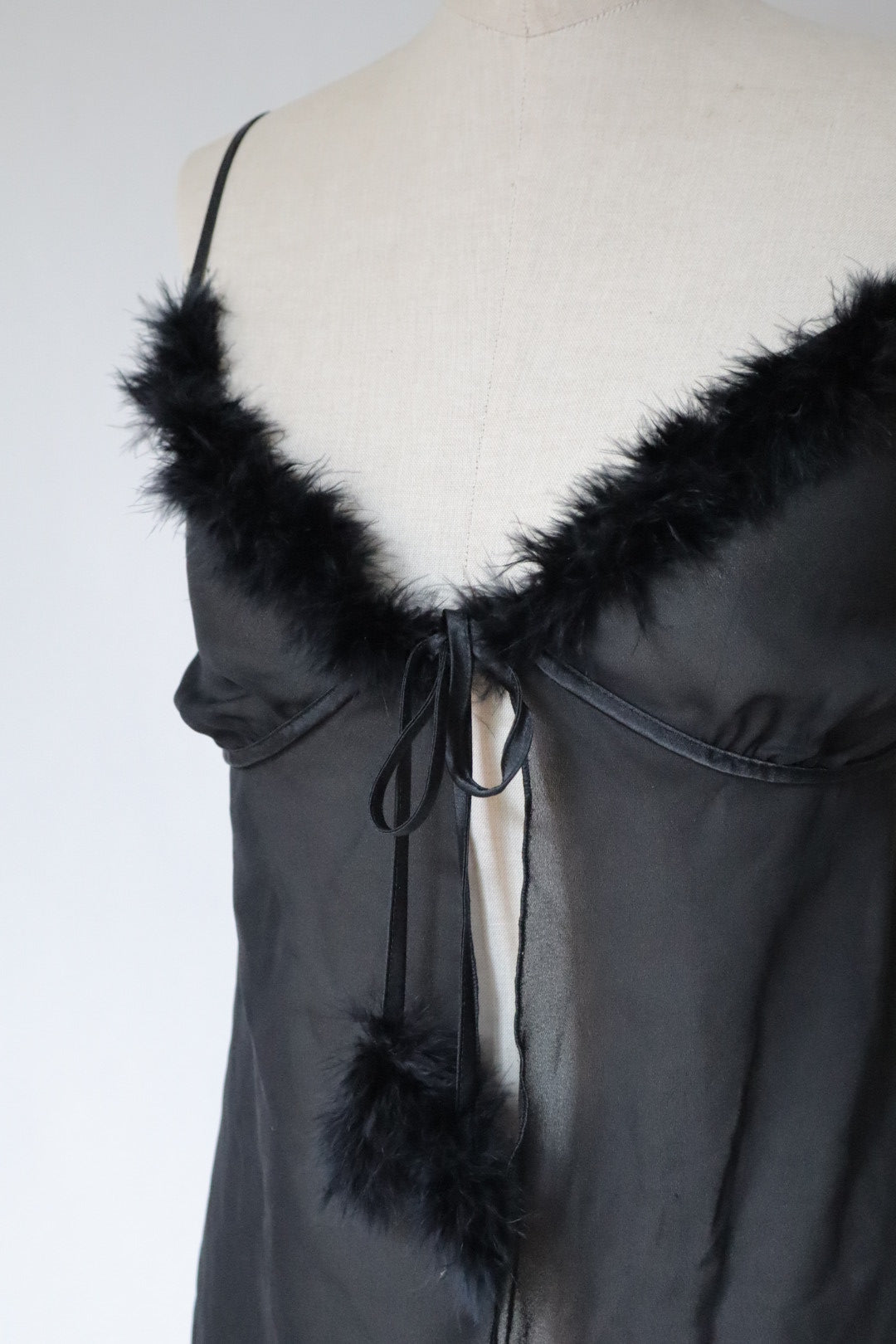 Y2k see trough babydoll with feather trim size M to L