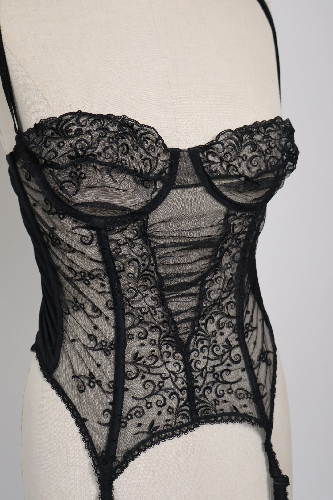 Black see trough lace bustier made in Italy size L