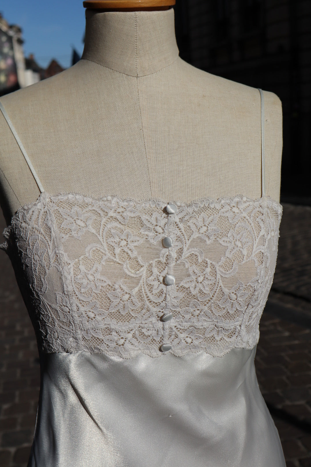 White satin slipdress with lace details size S