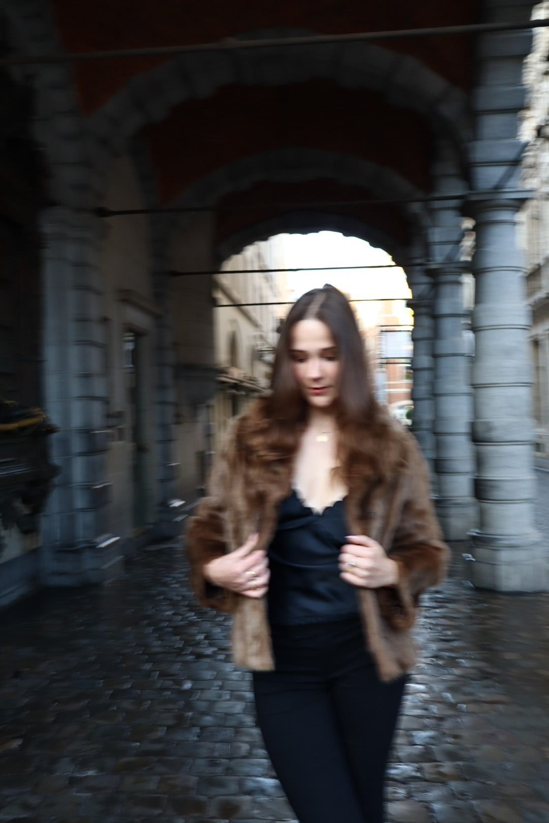 Brown fur jacket / coat size S up to L