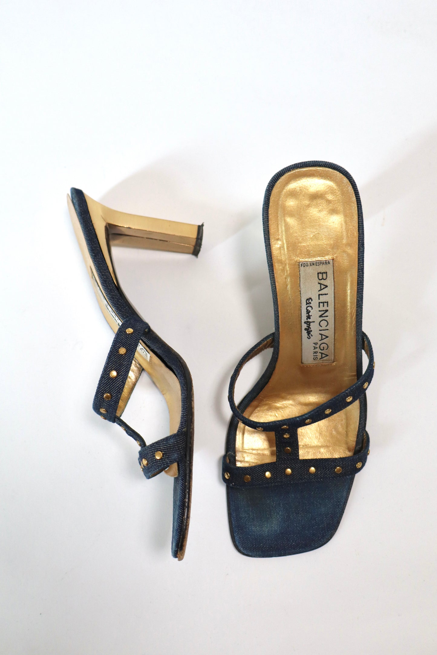 Balenciaga jeans heels with stud details and gold inside size 38