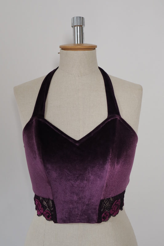 Plum purple velour bustier with lace details by Aubade size M