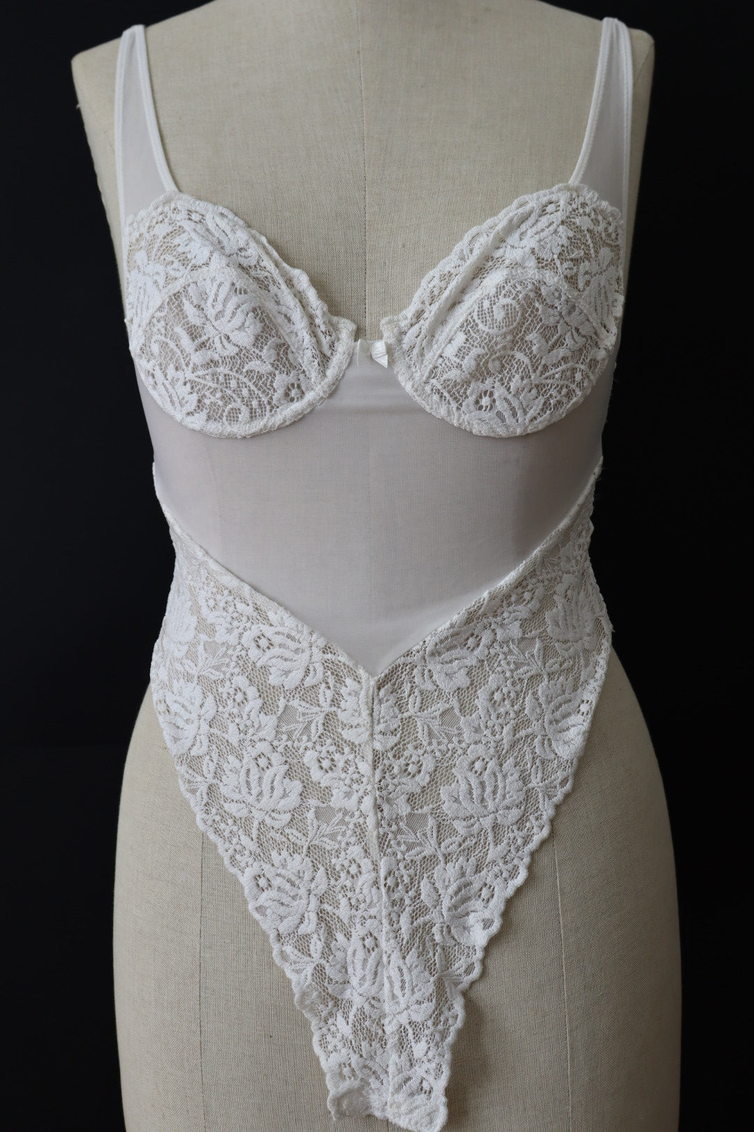 White see trough lace body size XS, made in France