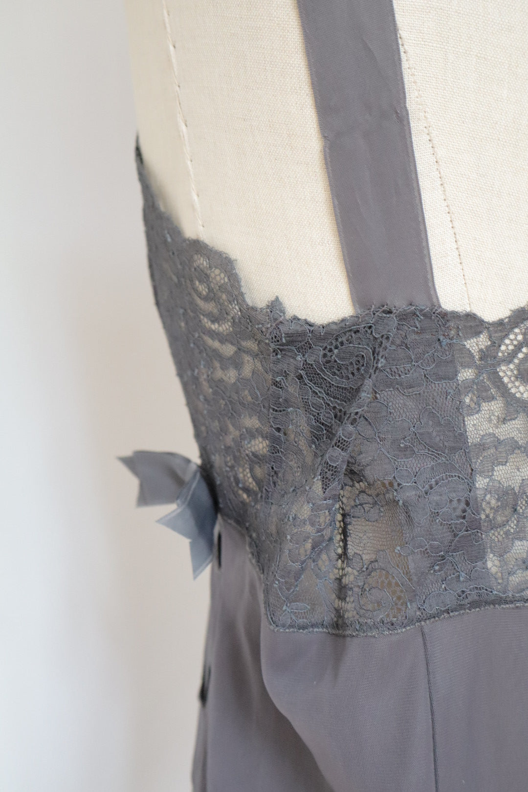 Grey Christian Dior slipdress with lace and bows size M