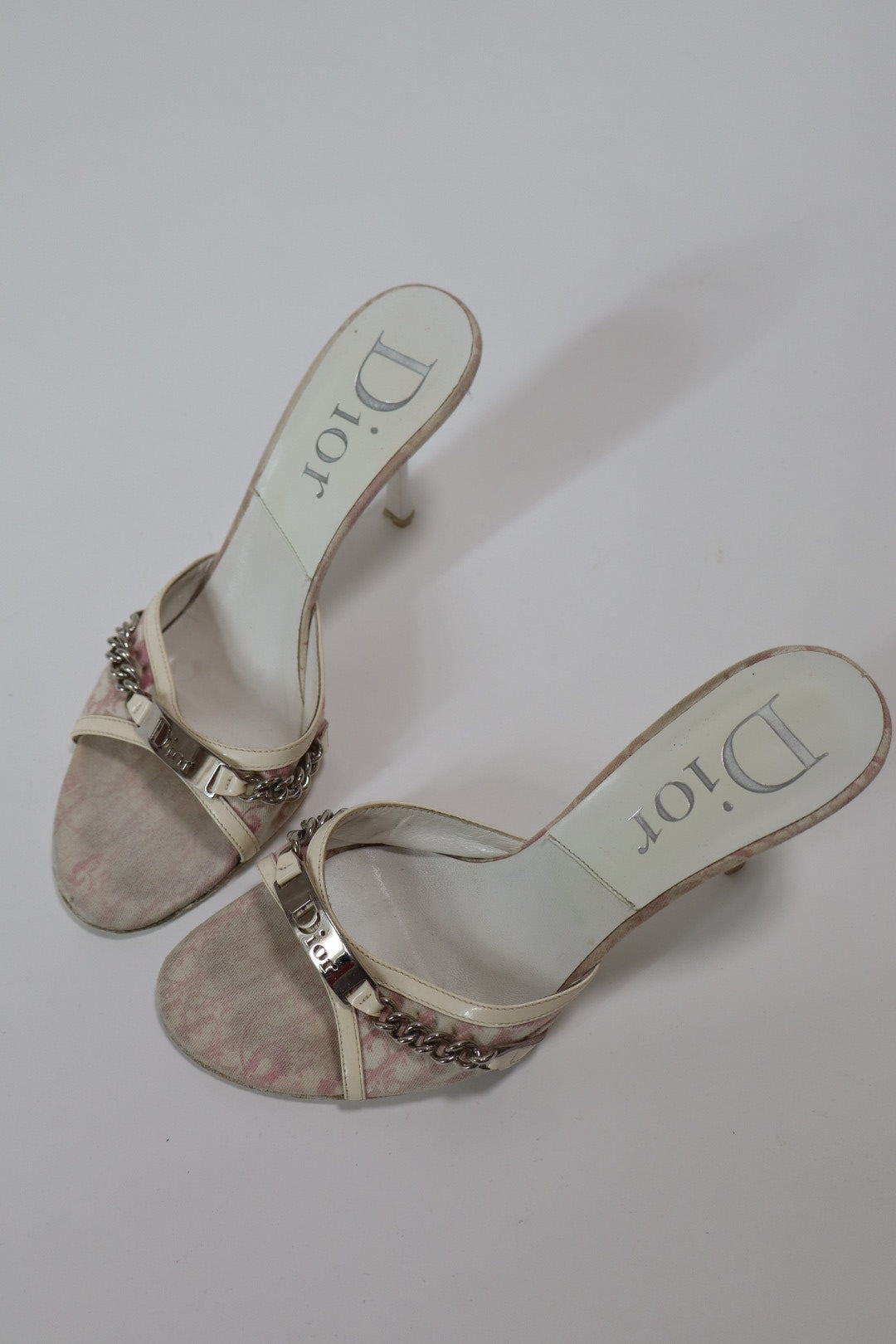 Christian Dior by John Galliano heels Summer/Spring 2004 girly collection - pink oblique print size it 37.5 / us 7