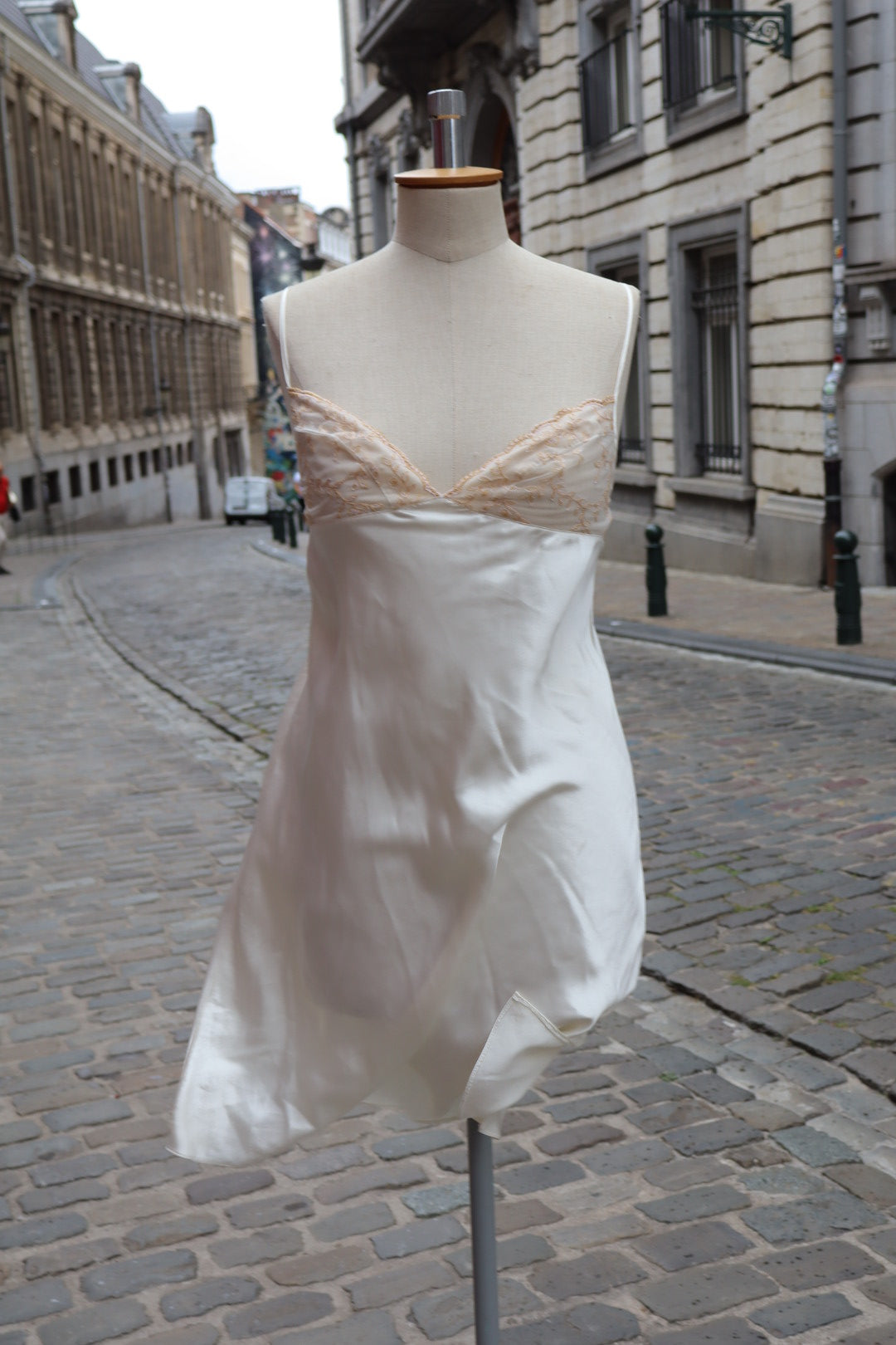 White satin slipdress size M with lace details