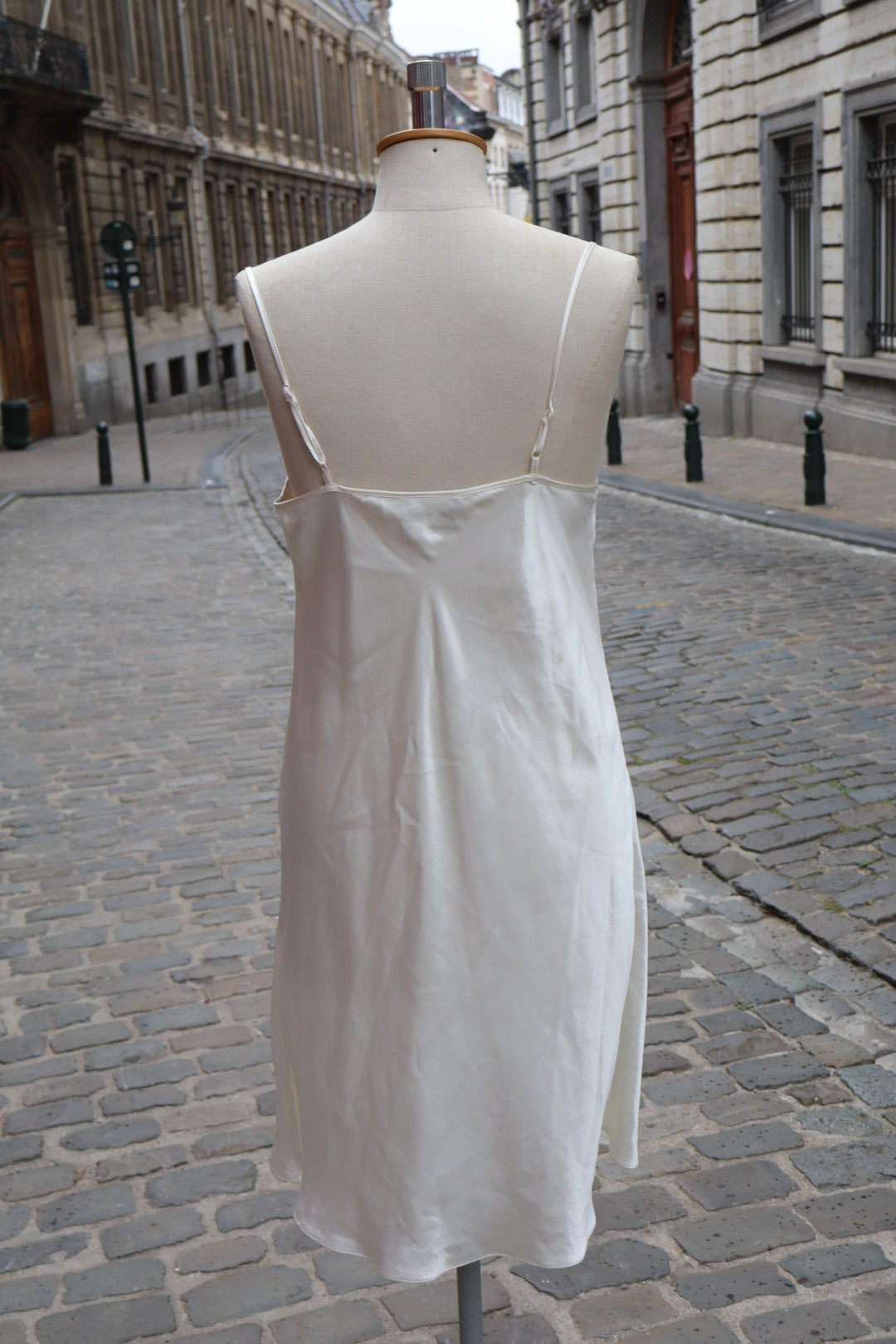 White satin slipdress size M with lace details
