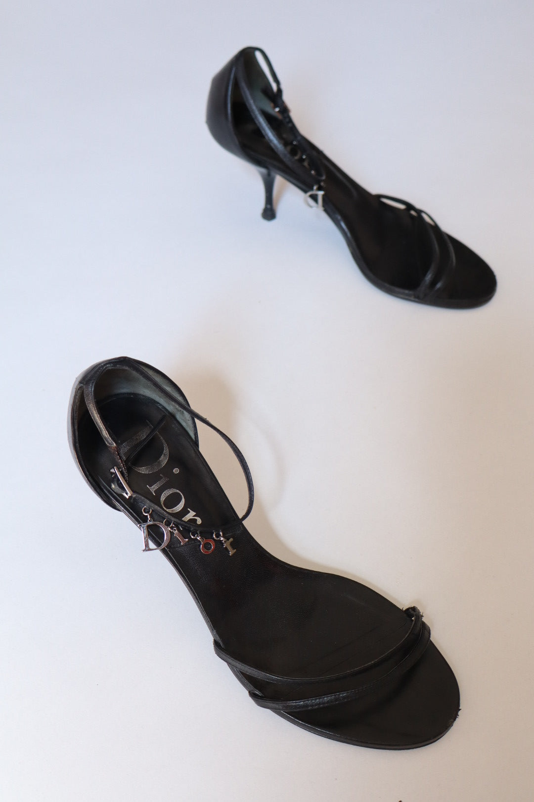 Dior by John Galliano black leather heels with Dior logo in silver hardware size 37.5