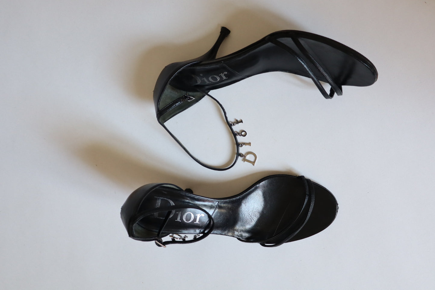 Dior by John Galliano black leather heels with Dior logo in silver hardware size 37.5